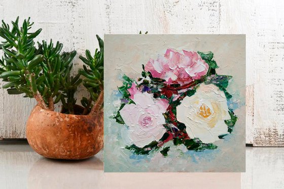 Peonies Painting Original Art Small Floral Wall Art Abstract Peony Flower Artwork