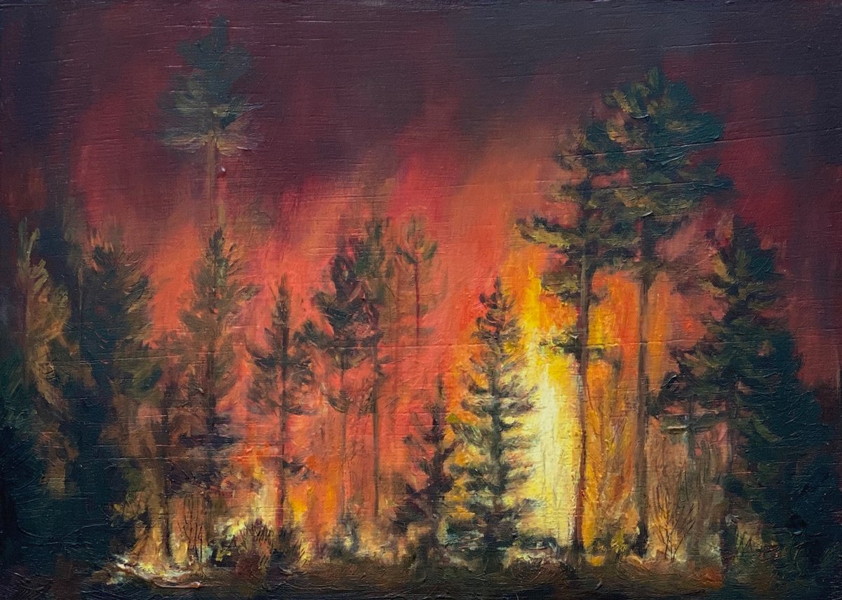 Impressionistic Landscape Oil Painting By Diana Sandetskaya, 7 X 5, Wildfires (I), Original Artwork