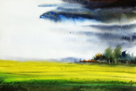 Monsoon Corn Field - Watercolor Pinting