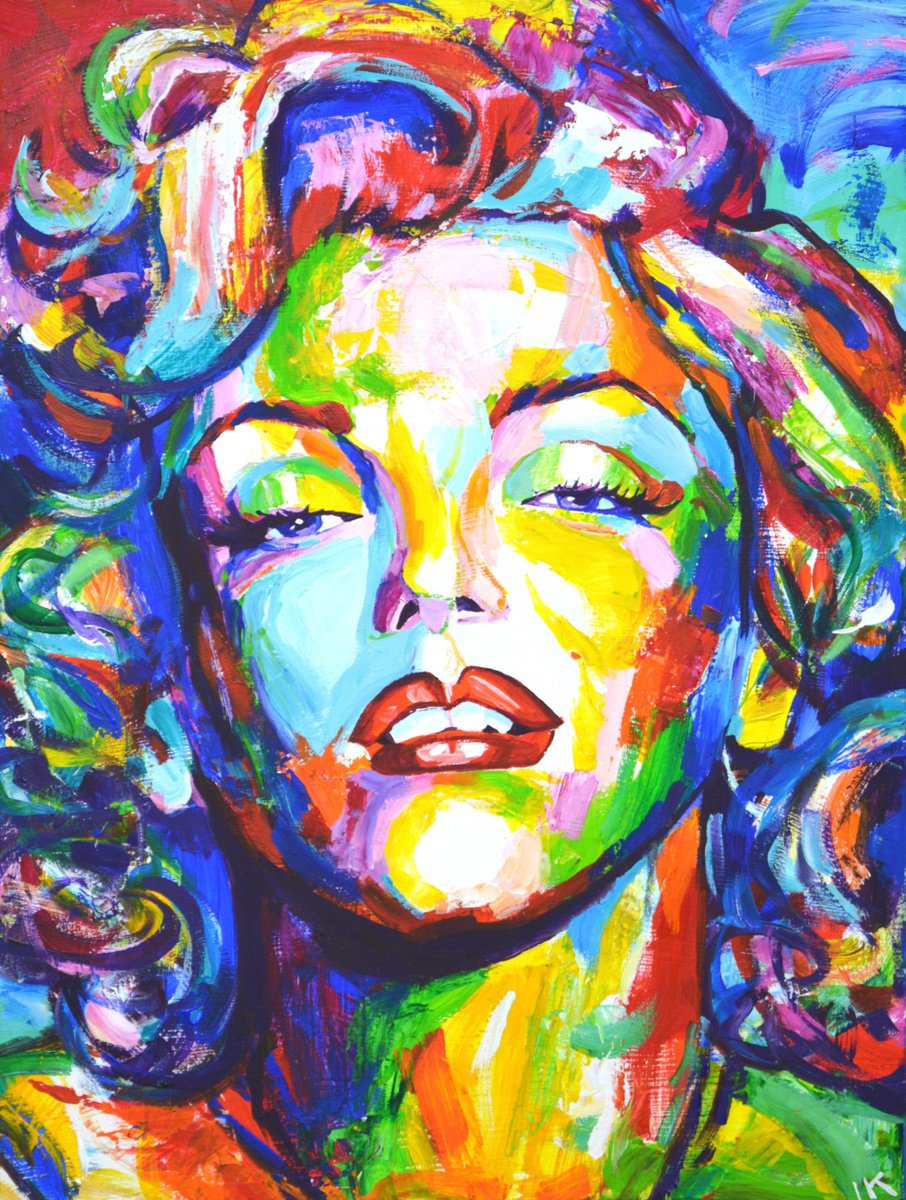 Expressive Portrait Acrylic Painting By Iryna Kastsova, 24 X 31, Marilyn Monroe 28, Original Artwork