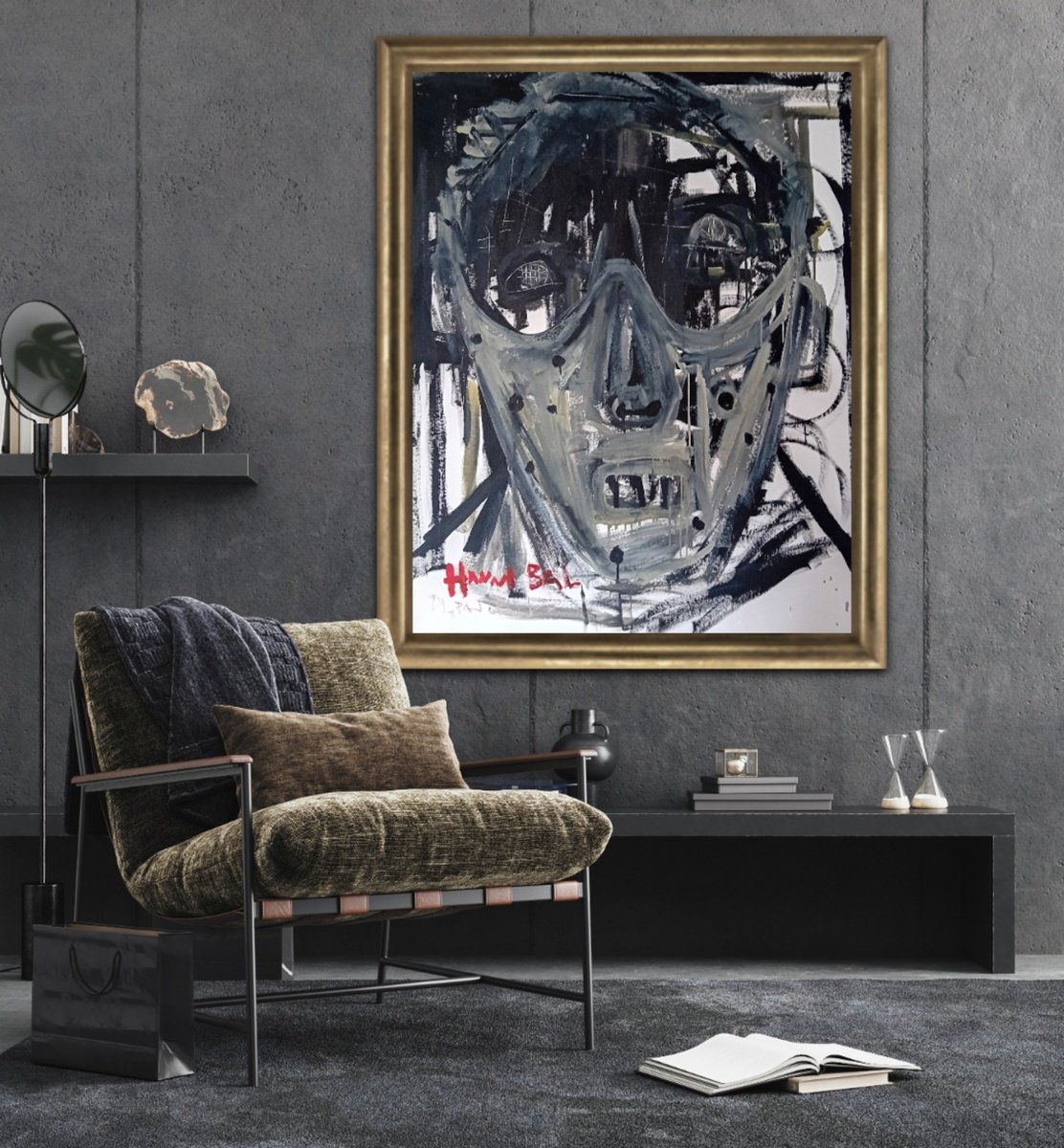 Abstract Portrait Acrylic Painting By Dimitris Pavlopoulos, 39 X 47, Hannibal #2, Original Artwork