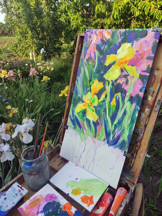 Irises, etude (plein air) original painting