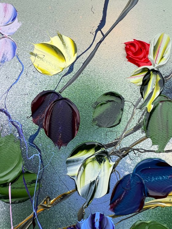 "Colorful Romance III" floral textured painting