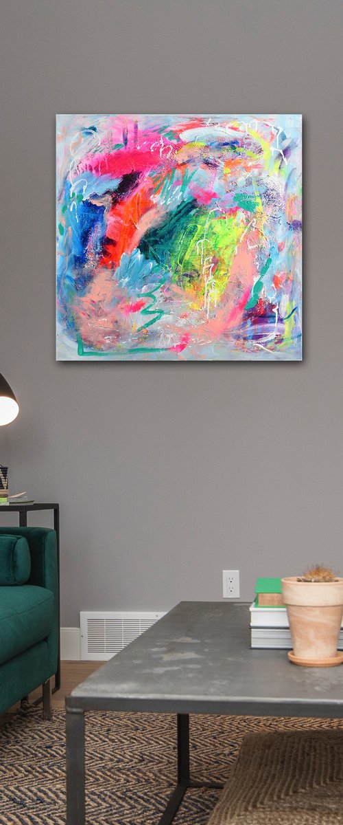 Ice 60x60 cm mixed media artwork square format by Sebastian Merk
