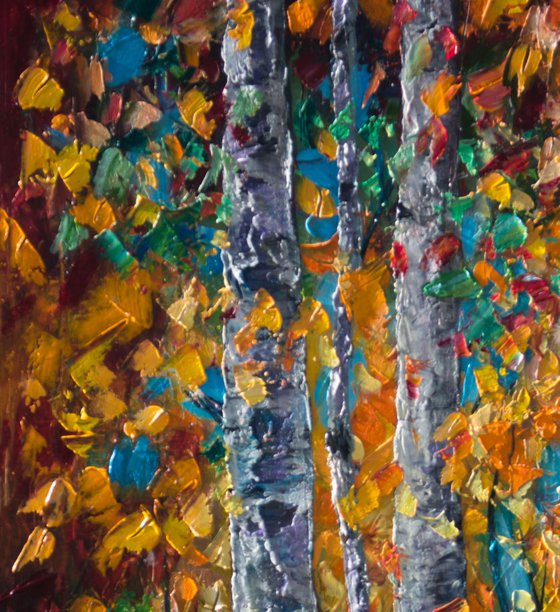 Aspen Grove - 1 oil painting with palette knife by Olena Art