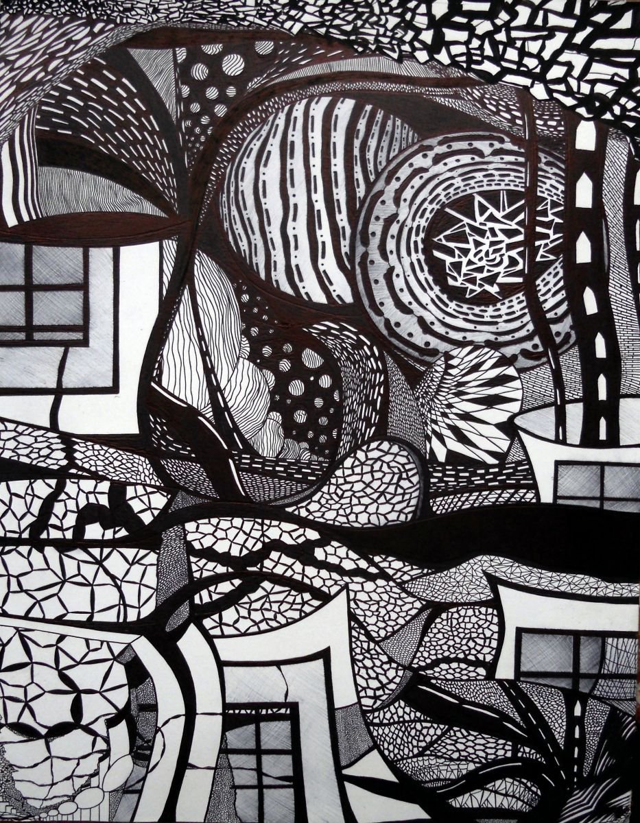 Abstract Ink Drawing By Riccardo Ticco Capparella, 16 X 20", Onda (Wave), Original Artwork