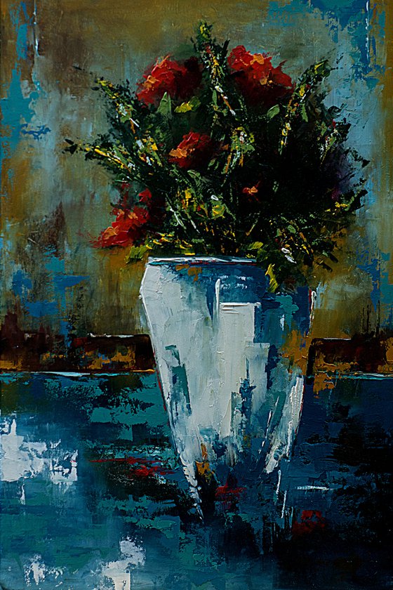 Abstract still life painting. Flowers in vase. Gift idea