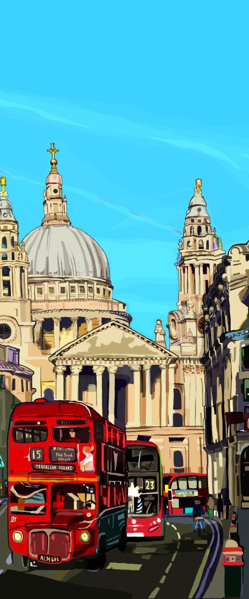 A3 St Paul's Cathedral (Light Blue), London, Giclee Print by Tomartacus