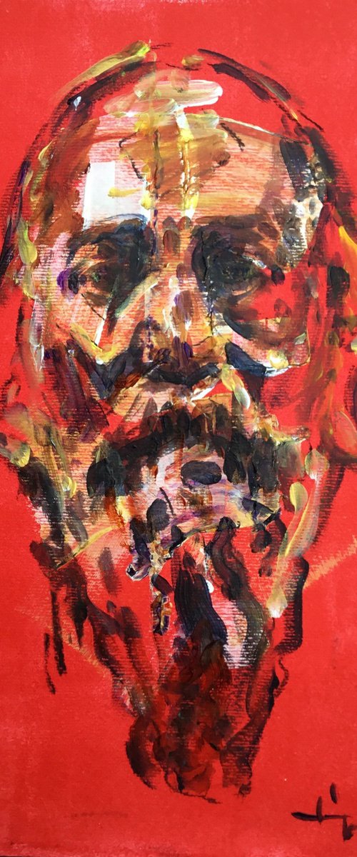 Bearded Man On Red BG by Dominique Dève