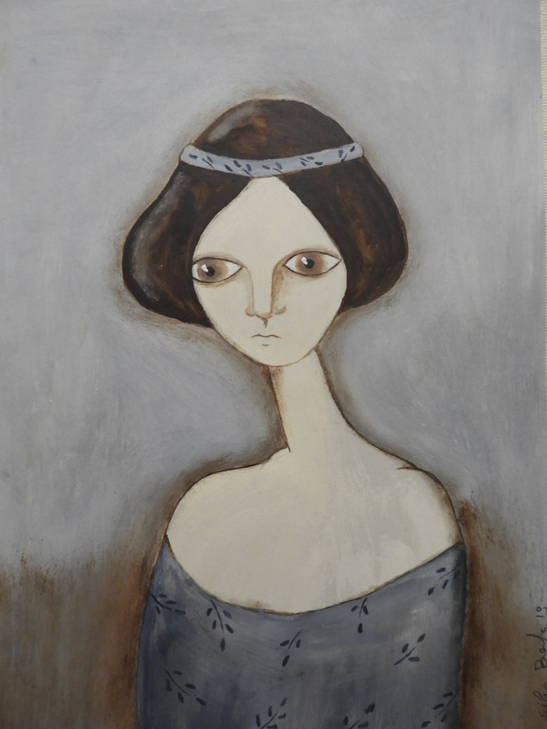 The Lady With A Long Neck Oil On Paper Artfinder