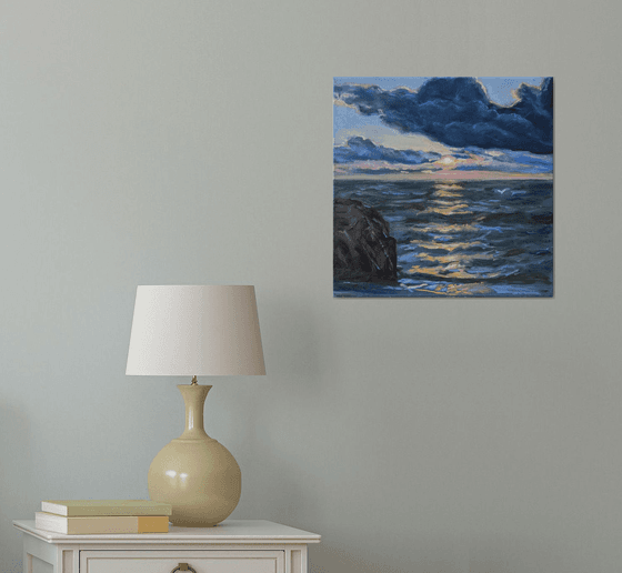 Sunrise at the seaside. Odessa Black sea. Original oil painting sea Home decor Gift idea Art Love Seaside sunrise painting