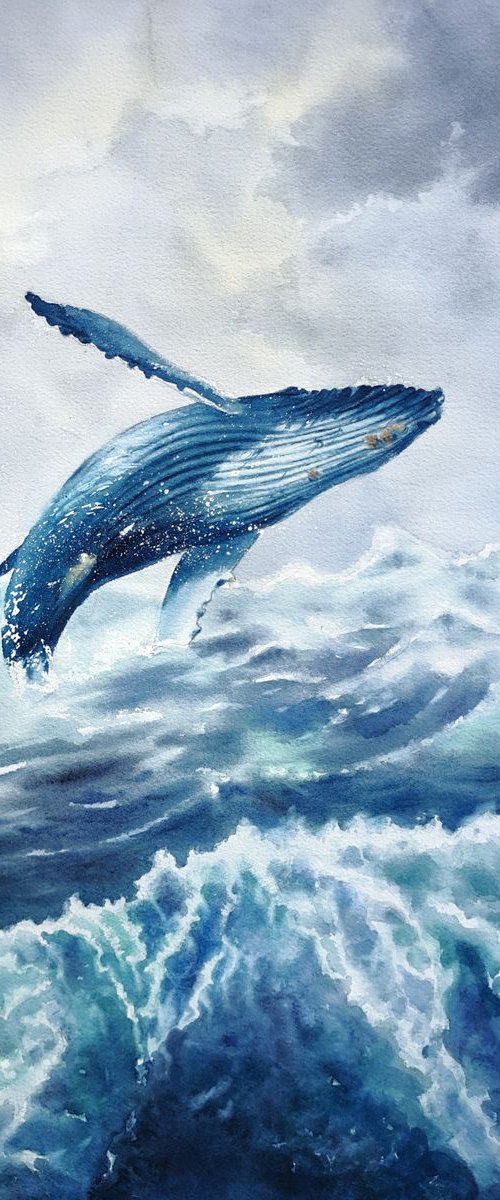 Blue Whale by Olga Beliaeva Watercolour