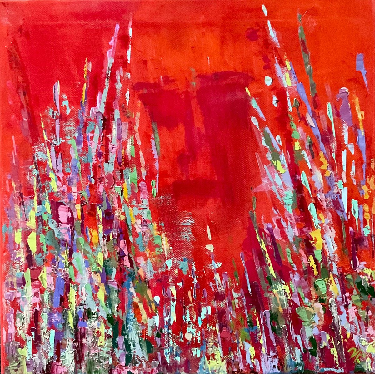 Abstract Oil Painting By Vera Klimova, 16 X 16", Far And Near, Original Artwork
