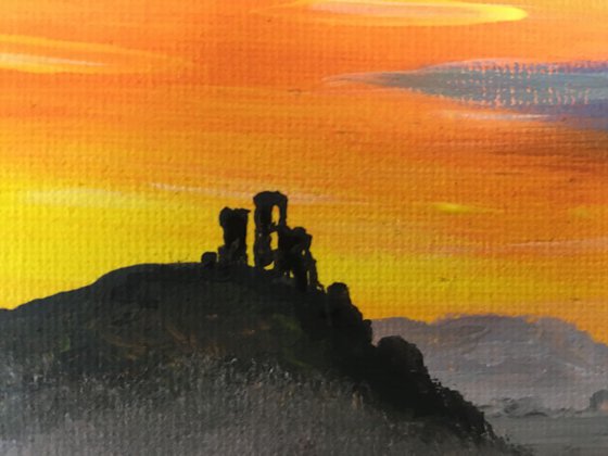 Corfe castle on a small square canvas