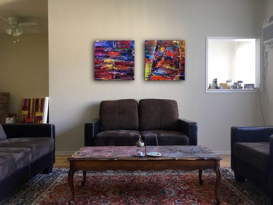 "Play With Me" - FREE WORLDWIDE SHIPPING - Original Large PMS Abstract Diptych Oil Paintings On Canvas - 40" x 20"