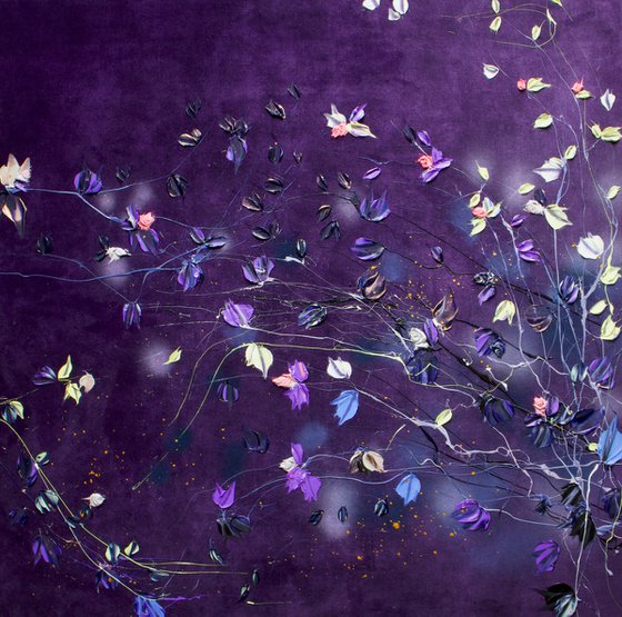 Acrylic floral painting on velvet „Fragile Roses in Velvet"