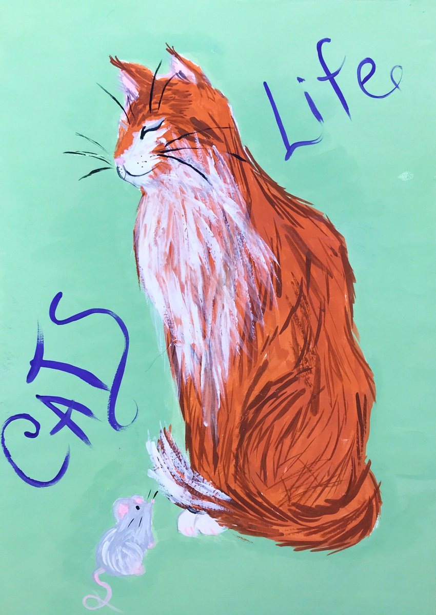 Illustrative Animal Painting By Anastasia Terskih, 8 X 12, Cat, Original Artwork