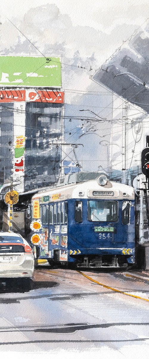 Blue Tram at Tennoji by Masato Watanabe
