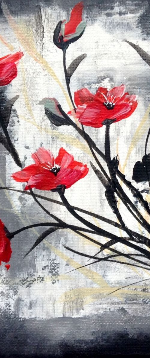 Red Poppies on a textured wall by Marja Brown