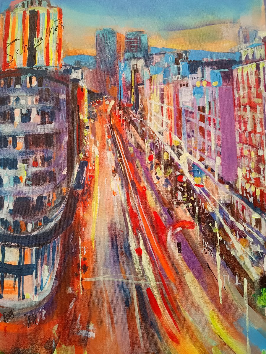 Expressive Cityscapes Acrylic Painting By Marina Del Pozo, 32 X 39", Madrid, Original Artwork