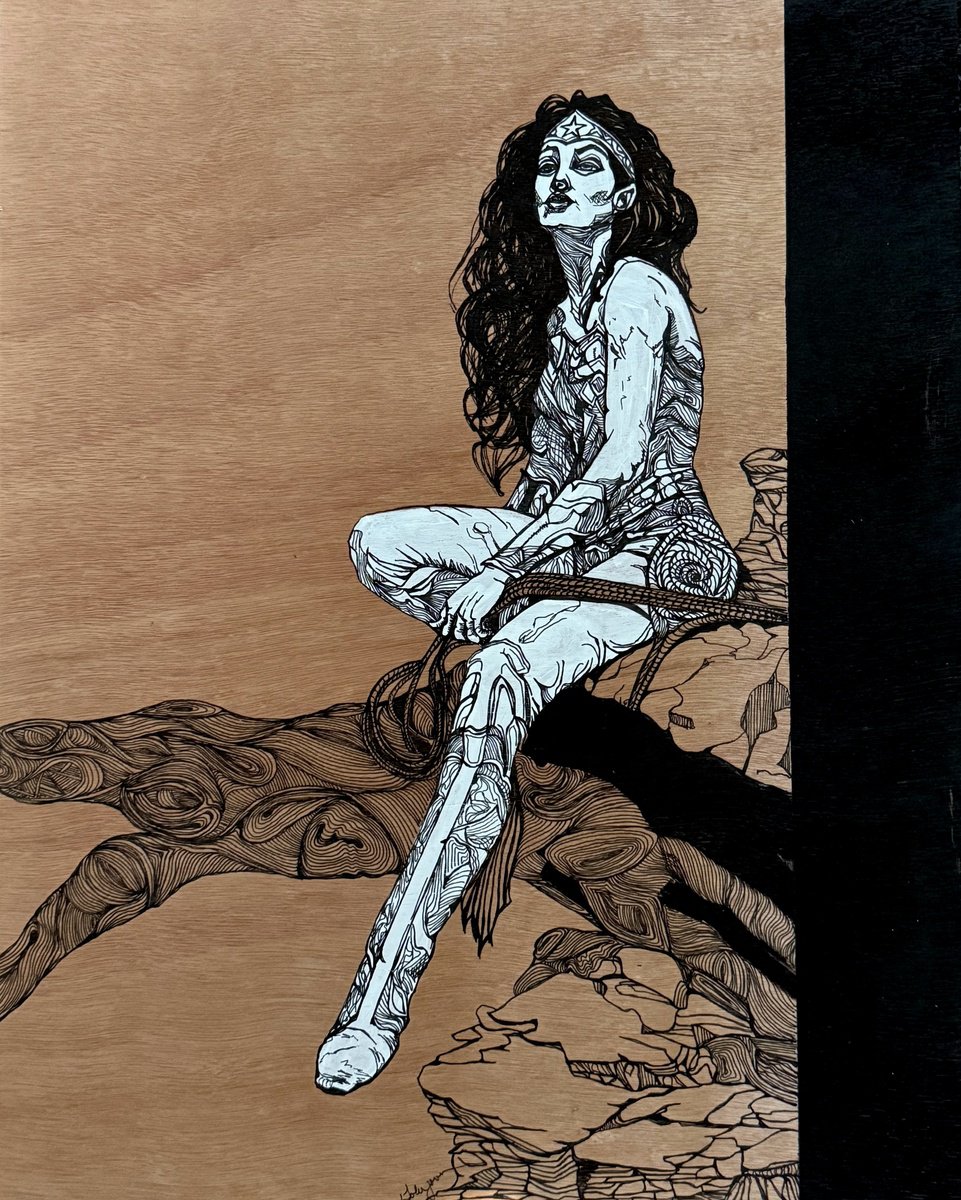 Illustrative Portrait Ink Drawing By Lola Jovan, 16 X 20", Furious And Magnificent, Original Artwork