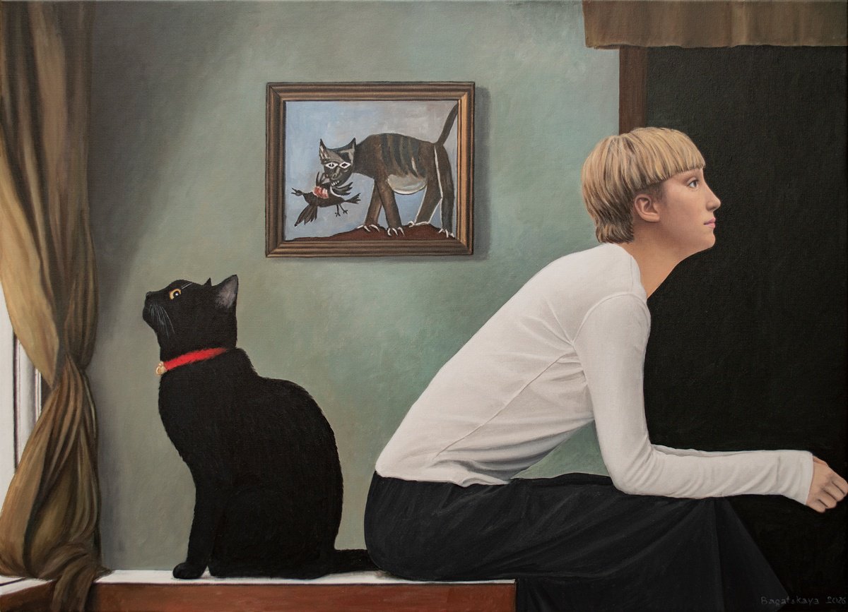 Cat Awaits The Apocalypse, You Think Dinner By Nataliya Bagatskaya, 35 X 26, Artwork For Sale On Artfinder