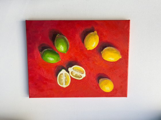 Lemon on red background