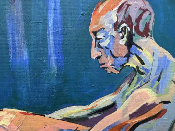 Seated older chap nude