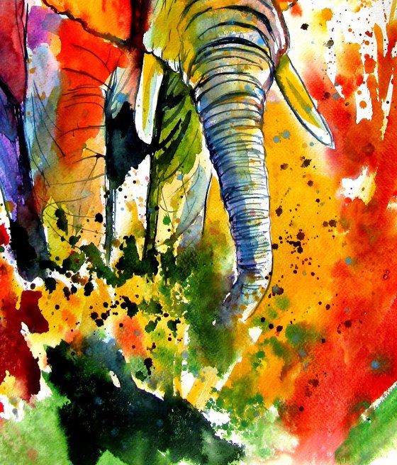 Colorful elephant on the field