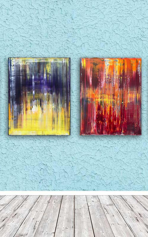 "Melting Point" - Save As A Series - Original Large PMS Abstract Quadriptych Oil Paintings On Canvas - 64" x 20" by Preston M. Smith (PMS)
