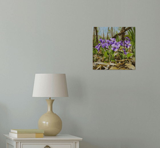 Sweet Violet in the Spring Forest, Woodland Scenery, Realistic Floral