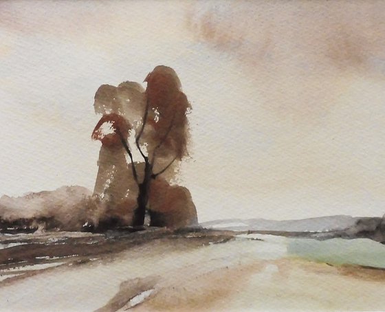 CHADDESLEY CORBETT FIELDS, Autumn, Worcestershire. Original watercolour landscape painting with mount.
