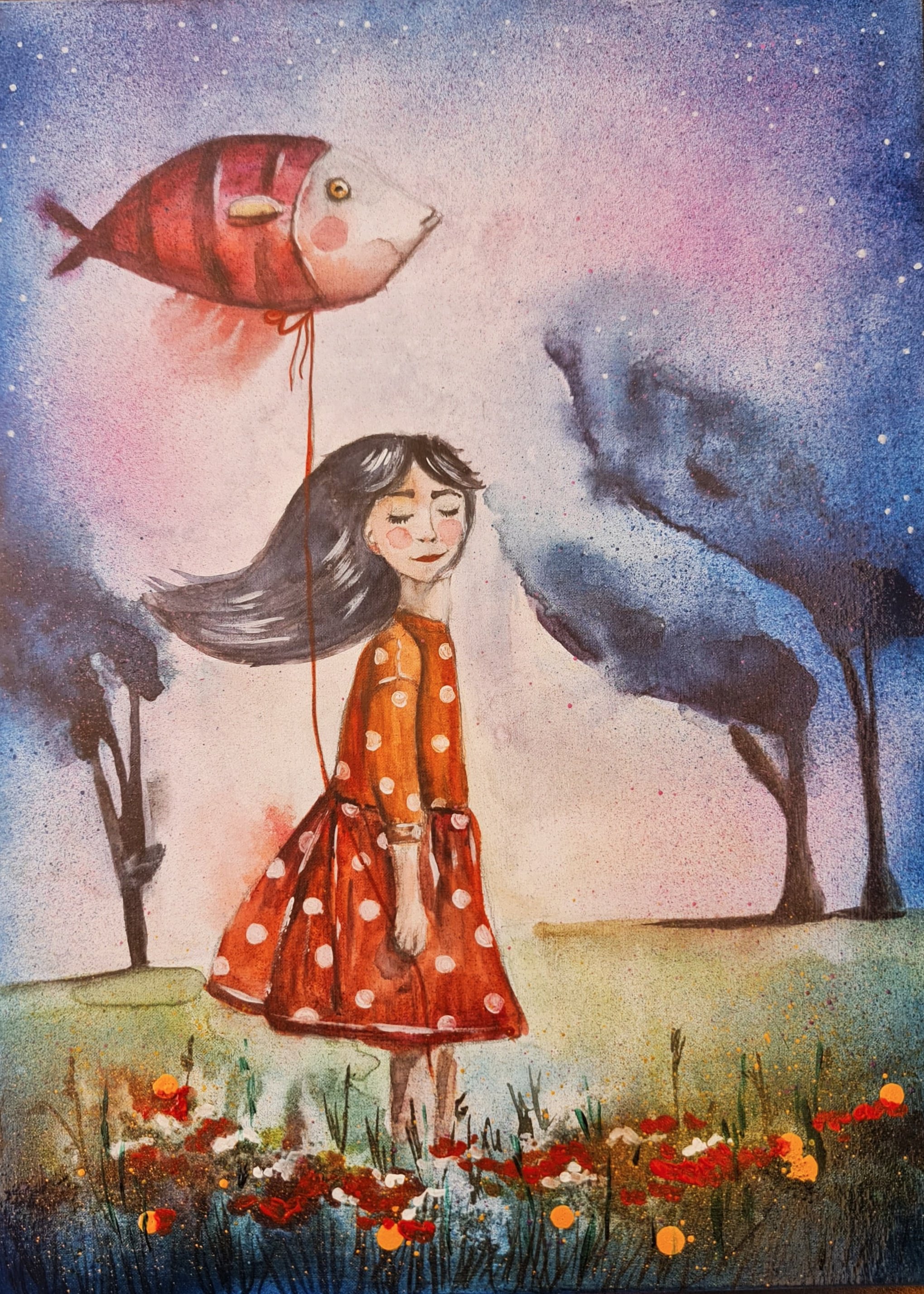 Surrealistic Portrait Painting By Evgenia Smirnova, 12 X 16, Whispers Of A Dream, Original Artwork