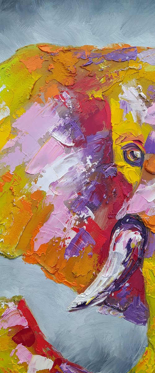 Texture - oil painting, elephant, elephant face, texture paste, animal face, animals oil painting, impressionism, gift, elephant portrait by Anastasia Kozorez