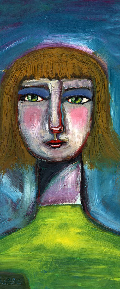 Portrait Oil Face Betty on a Date Humour Funny Quirky woman lady by Sharyn Bursic