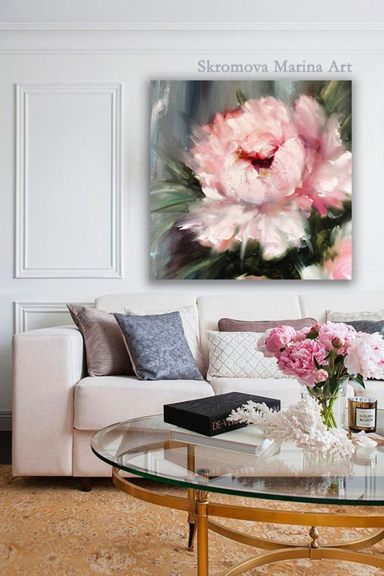 ROYAL PEONY - Large Flowers. Peony art. Peony Flowers. Bedroom. Gray wall. Blush. Abstract peony. Pink. Peony Bouquet.