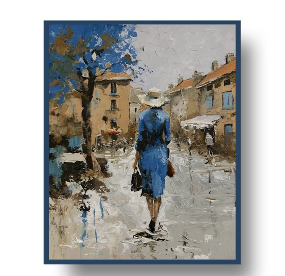 Woman in Blue, Street Scene.