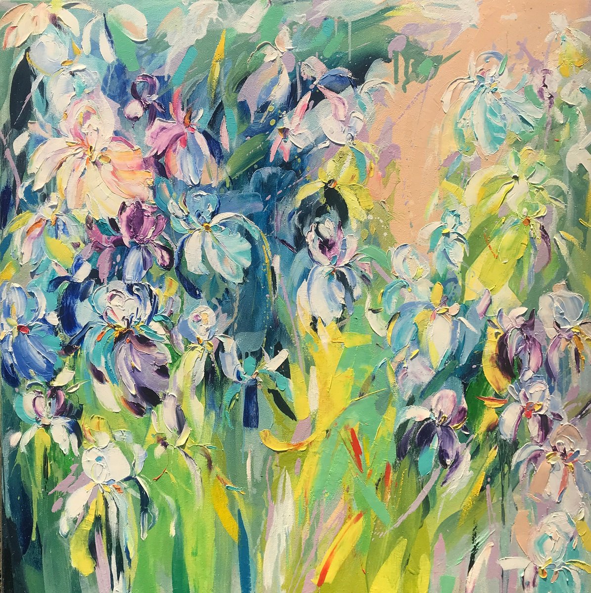 Abstract Botanical Oil Painting By Svitlana Andriichenko, 28 X 28", Sense Of Freedom, Original Artwork