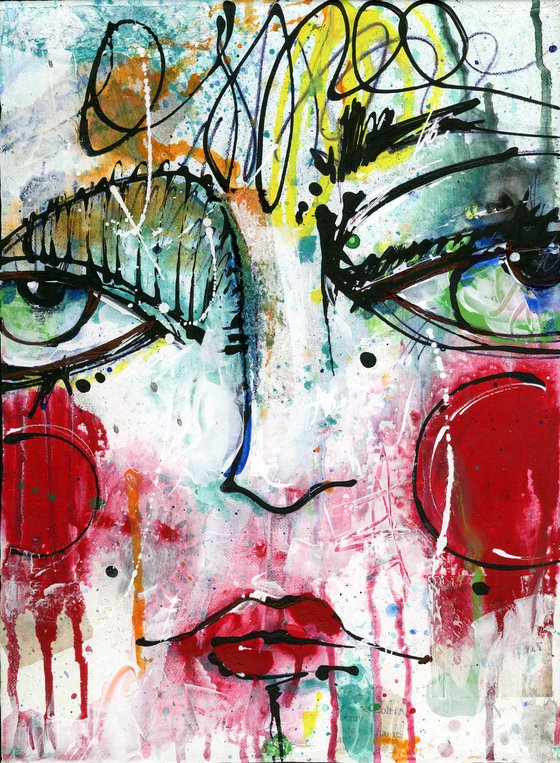 Funky Face Whimsy 12 - Mixed Media Art by Kathy Morton Stanion