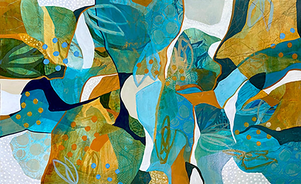 Organic Abstract Acrylic Painting By Debbie Joplin, 48 X 30, Sea Garden, Original Artwork