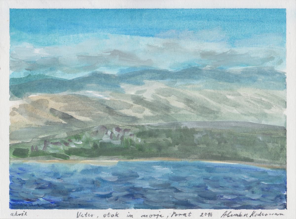 Wind, Island and Sea - Veter, otok in morje, 2016, acrylic on paper, 17,9 x 24 cm by Alenka Koderman