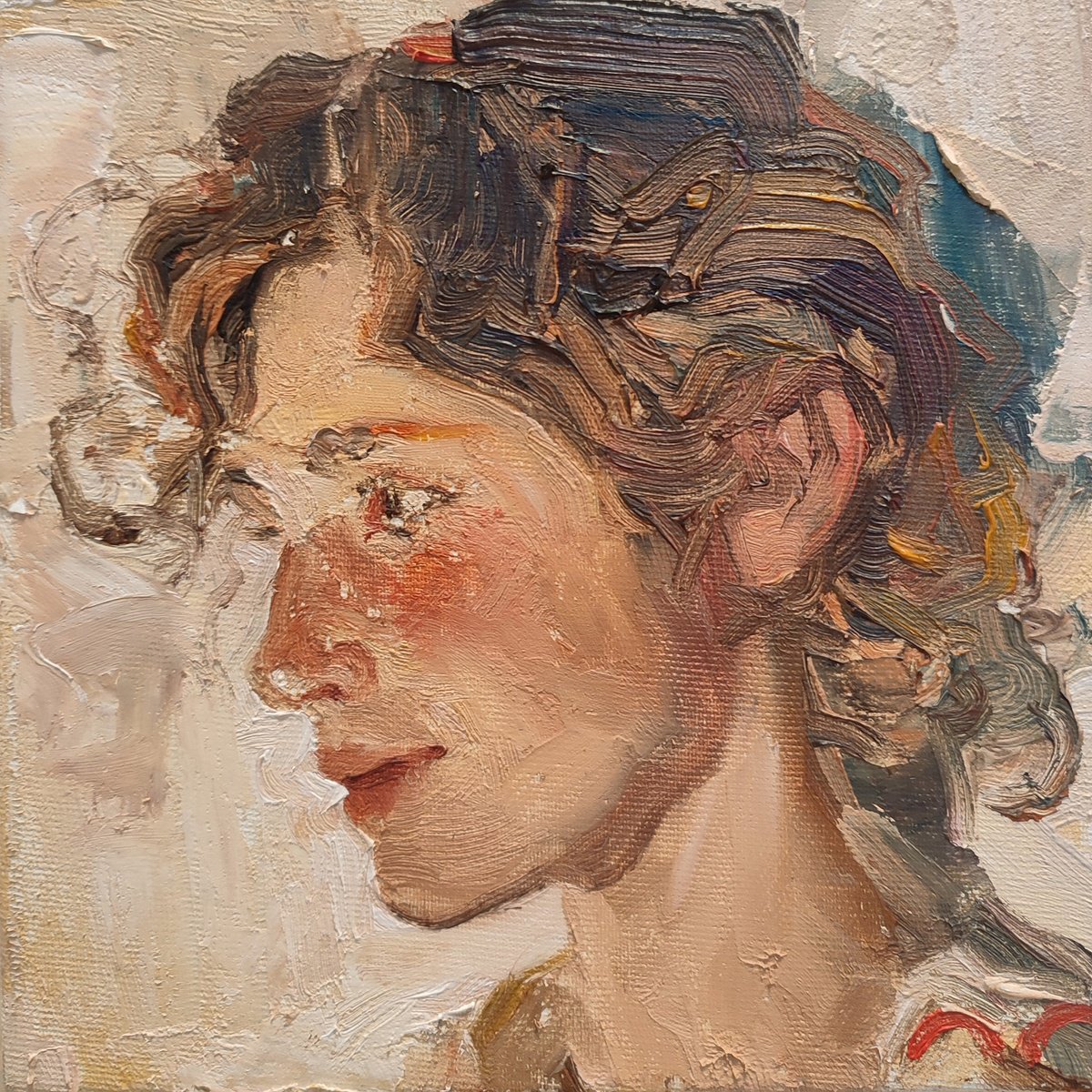 Impressionistic Portrait Oil Painting By Pavel Guliaev, 8 X 8", Girl, Original Artwork