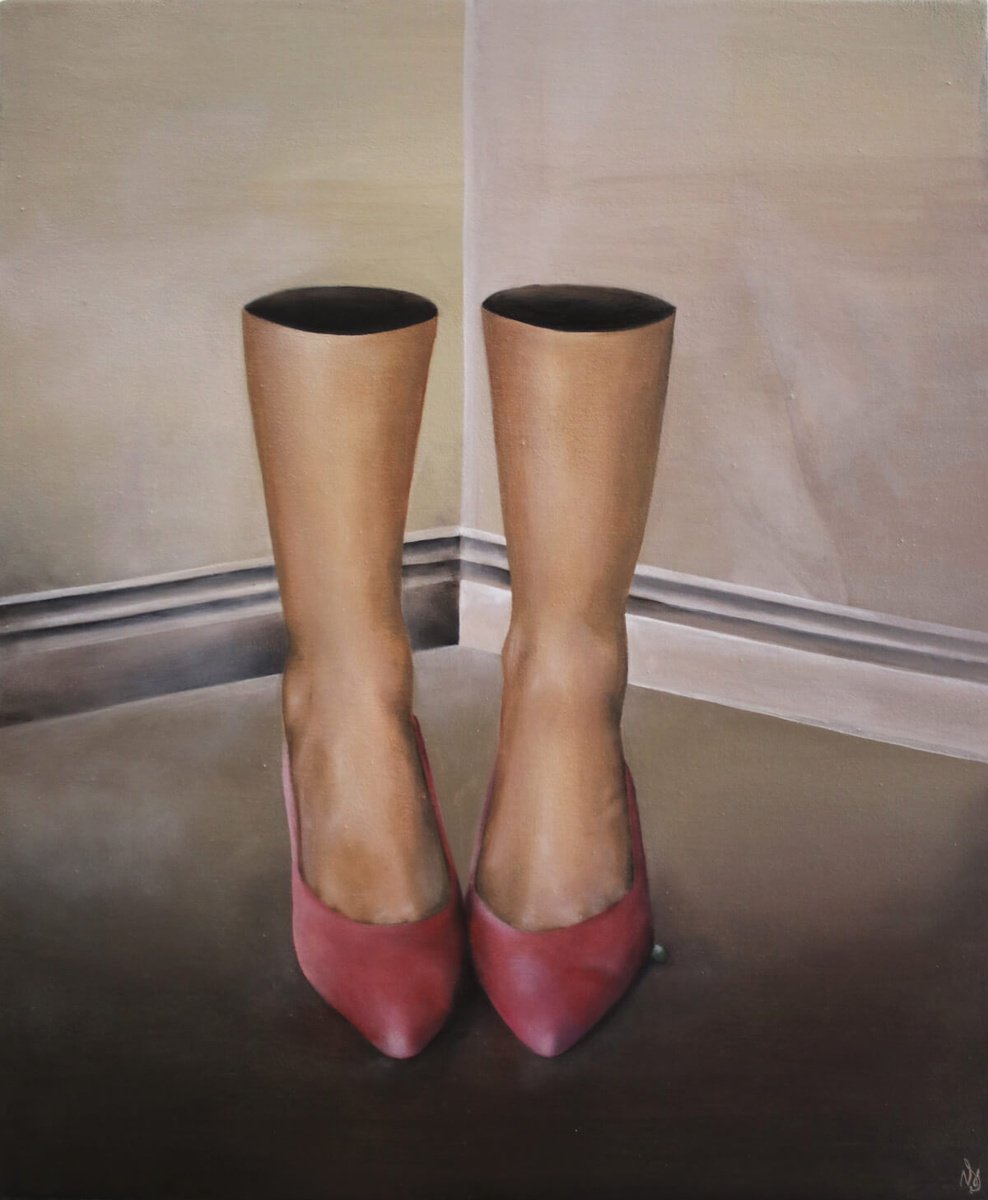 Surrealistic Portrait Oil Painting By Vanessa T Stefanova, 20 X 24", Offended By Shoe, Original Artwork
