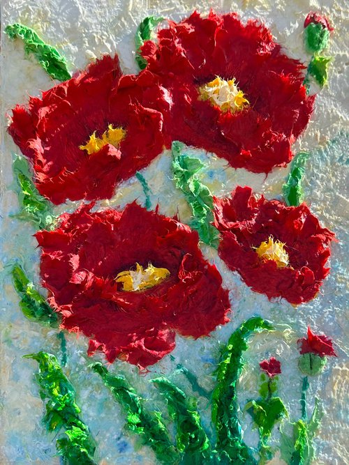 Poppy Floral Abstract 16 X 12" X 0.5" by Lena Owens - OLena Art