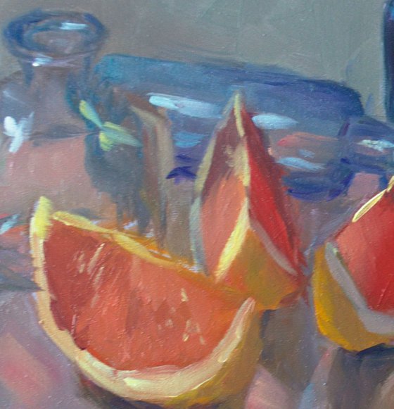 Small Painting - Grapefruit Reflections - One of a kind Artwork, Kitchen Decor