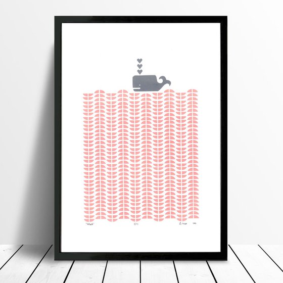 Whale in Rose Blush - Unframed - FREE Worldwide Delivery