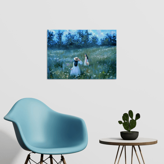 Among the Wildflowers. Medium Oil Painting