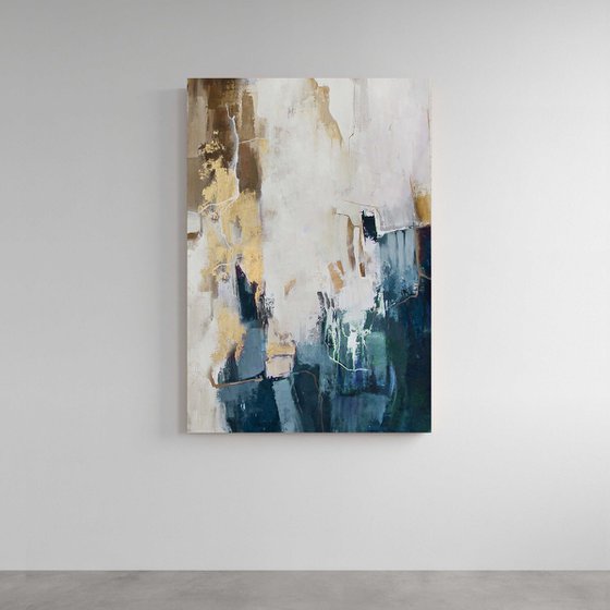 "Breeze 2" Teal gold gray abstract art