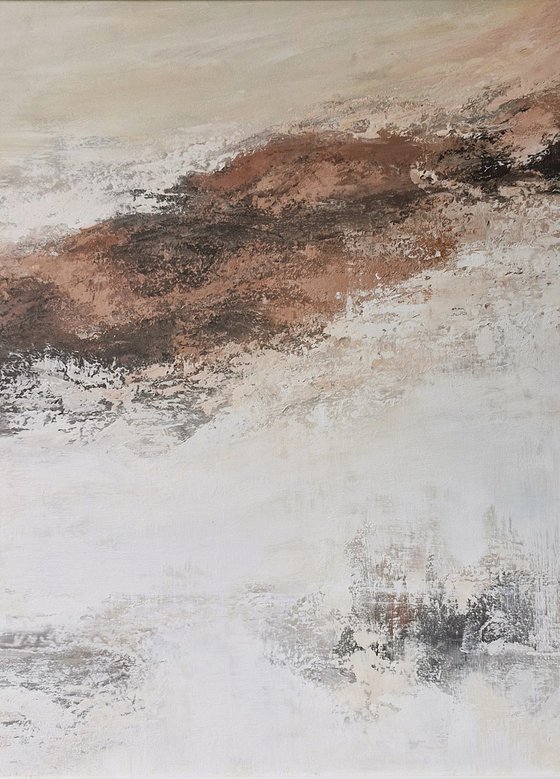 "Glow 3" Abstract white brown textured art