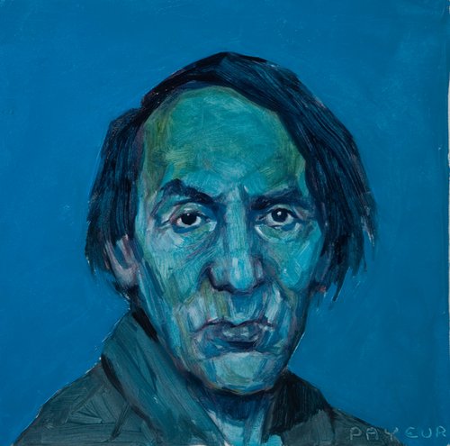 portrait of a french writer in blue: Michel Houellebecq by Olivier Payeur